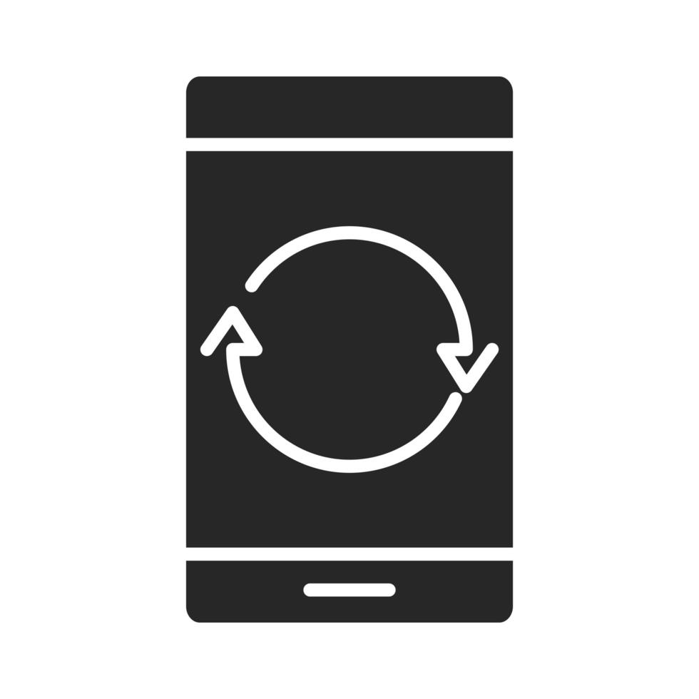 icône de style de silhouette de dispositif de technologie électronique de flèches de recharge de téléphone portable ou de smartphone vecteur
