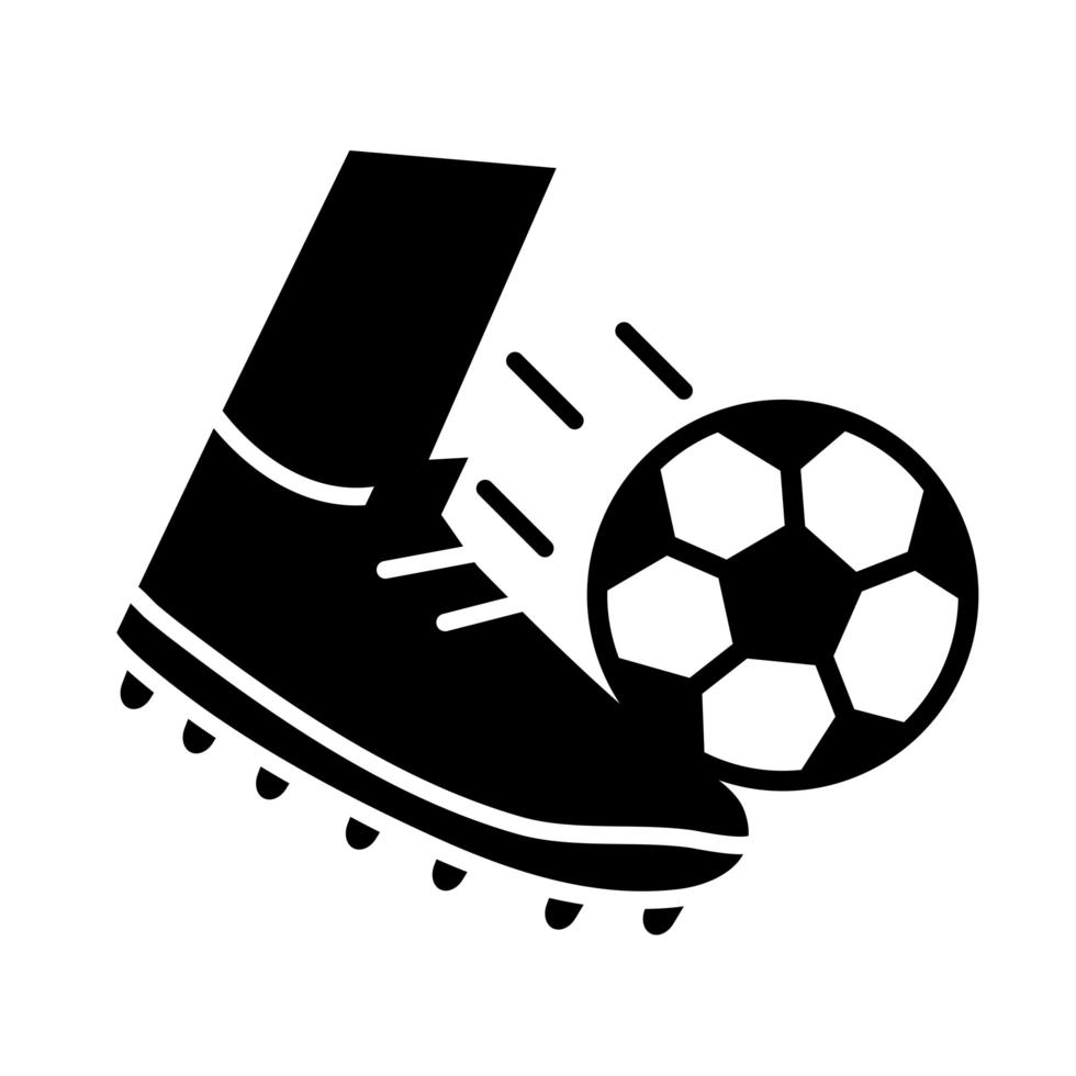 pied de match de football avec l'icône de style silhouette de tournoi de sports récréatifs de la ligue de balle vecteur