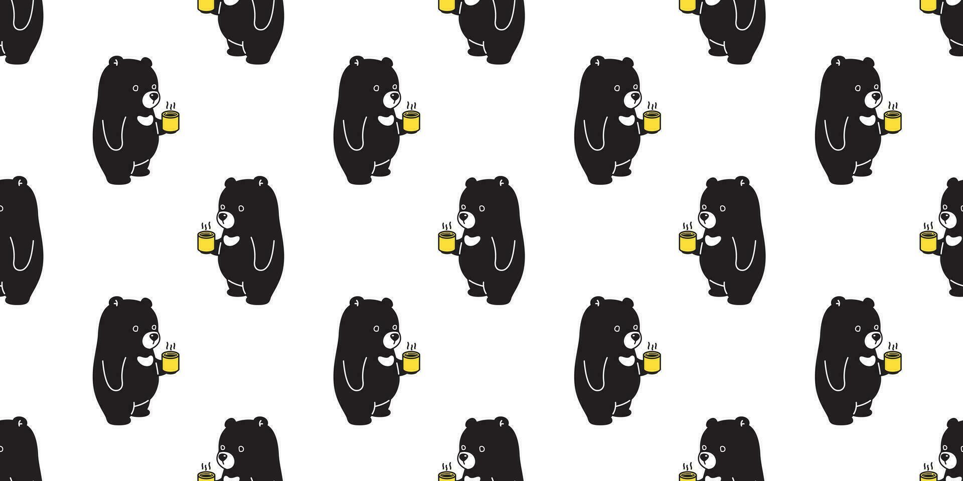 ours sans couture modèle vecteur polaire ours café thé écharpe isolé dessin animé répéter fond d'écran tuile Contexte illustration noir