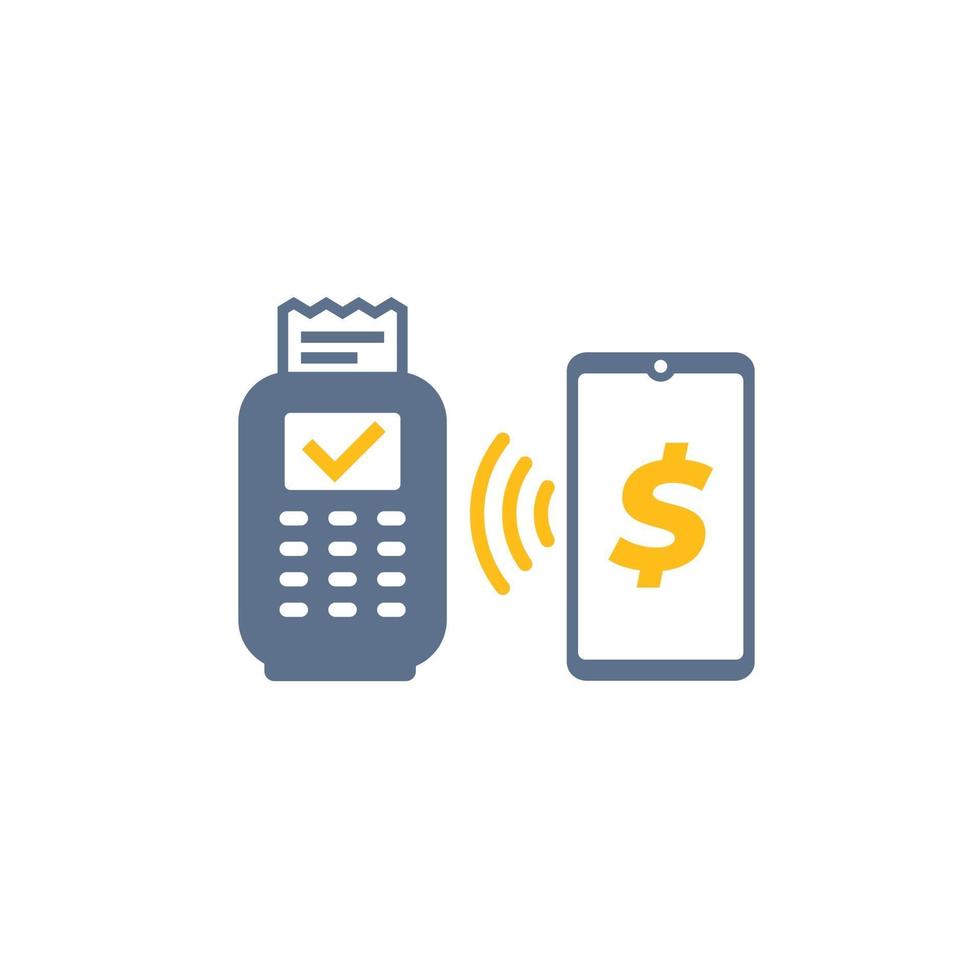 paiement sans contact avec terminal pos et icône vectorielle de téléphone intelligent vecteur