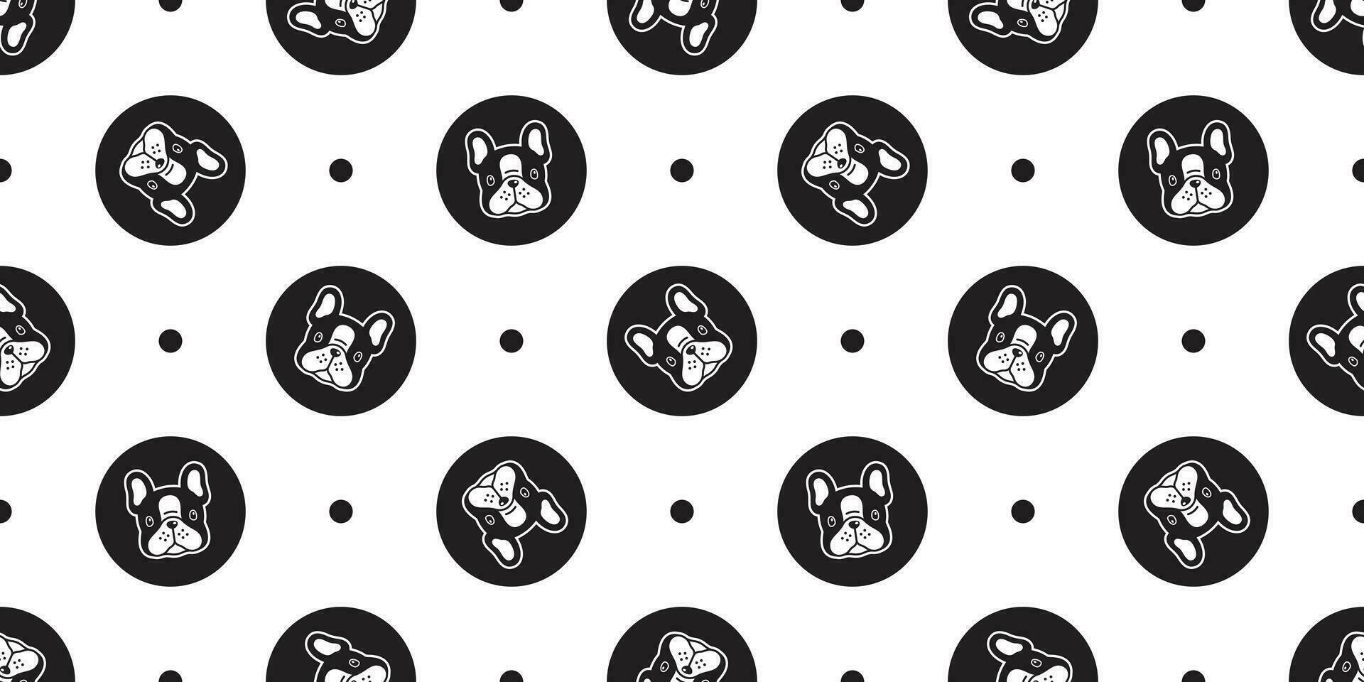 chien sans couture modèle français bouledogue vecteur polka point écharpe isolé dessin animé répéter fond d'écran tuile Contexte noir