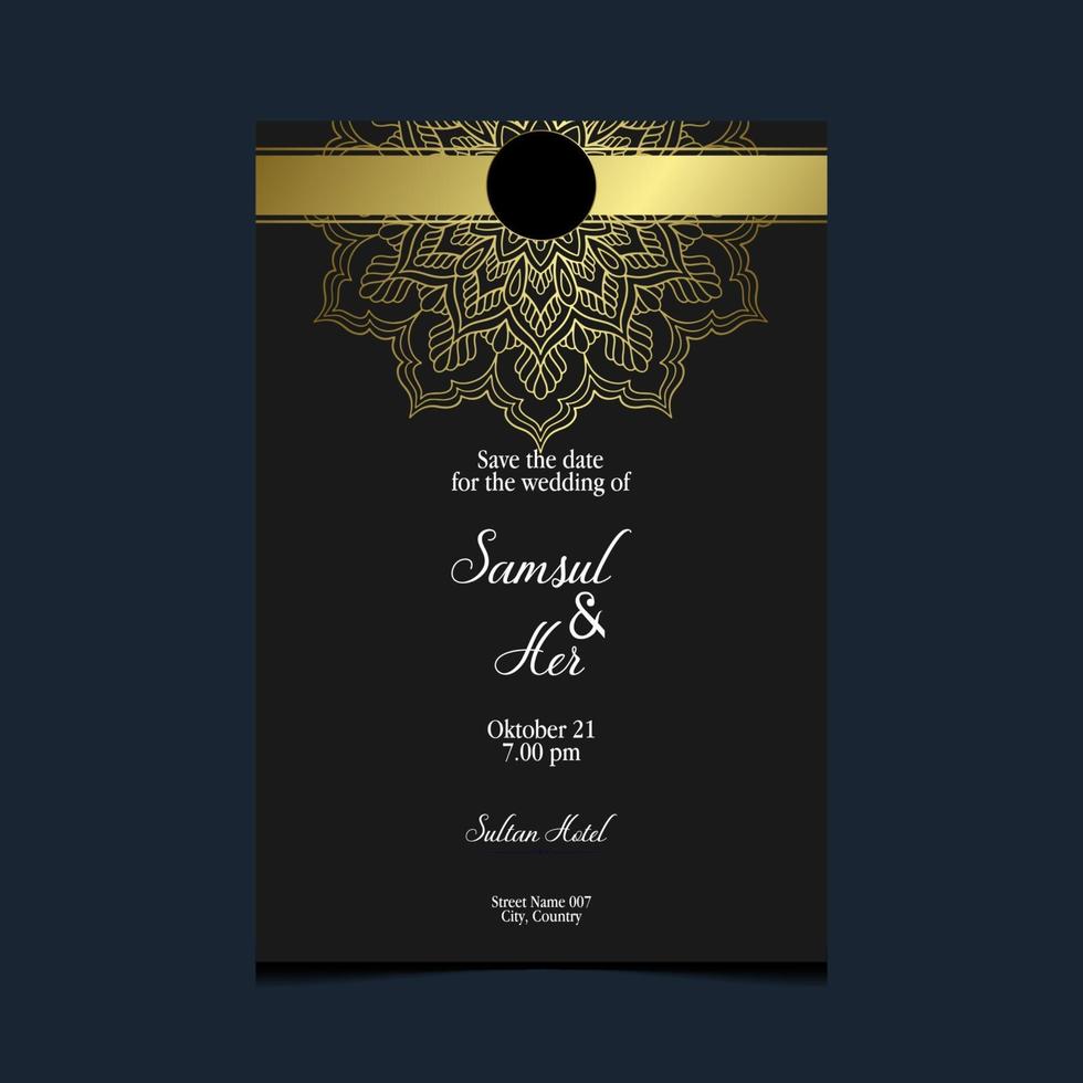 vecteur gratuit de fond orné de mandala d'or de luxe pour l'invitation de mariage