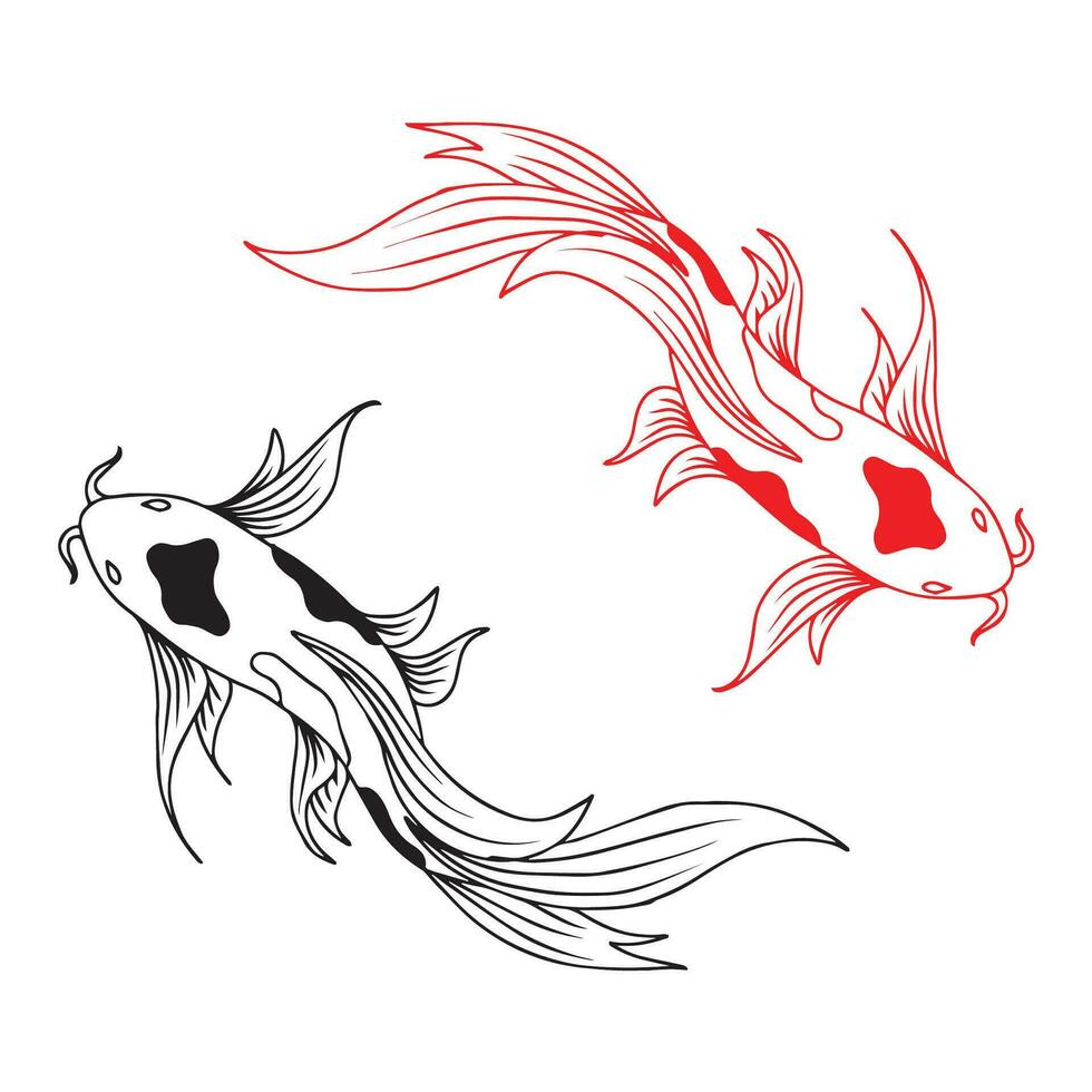 conception koi or poisson illustration silhouette contour vecteur