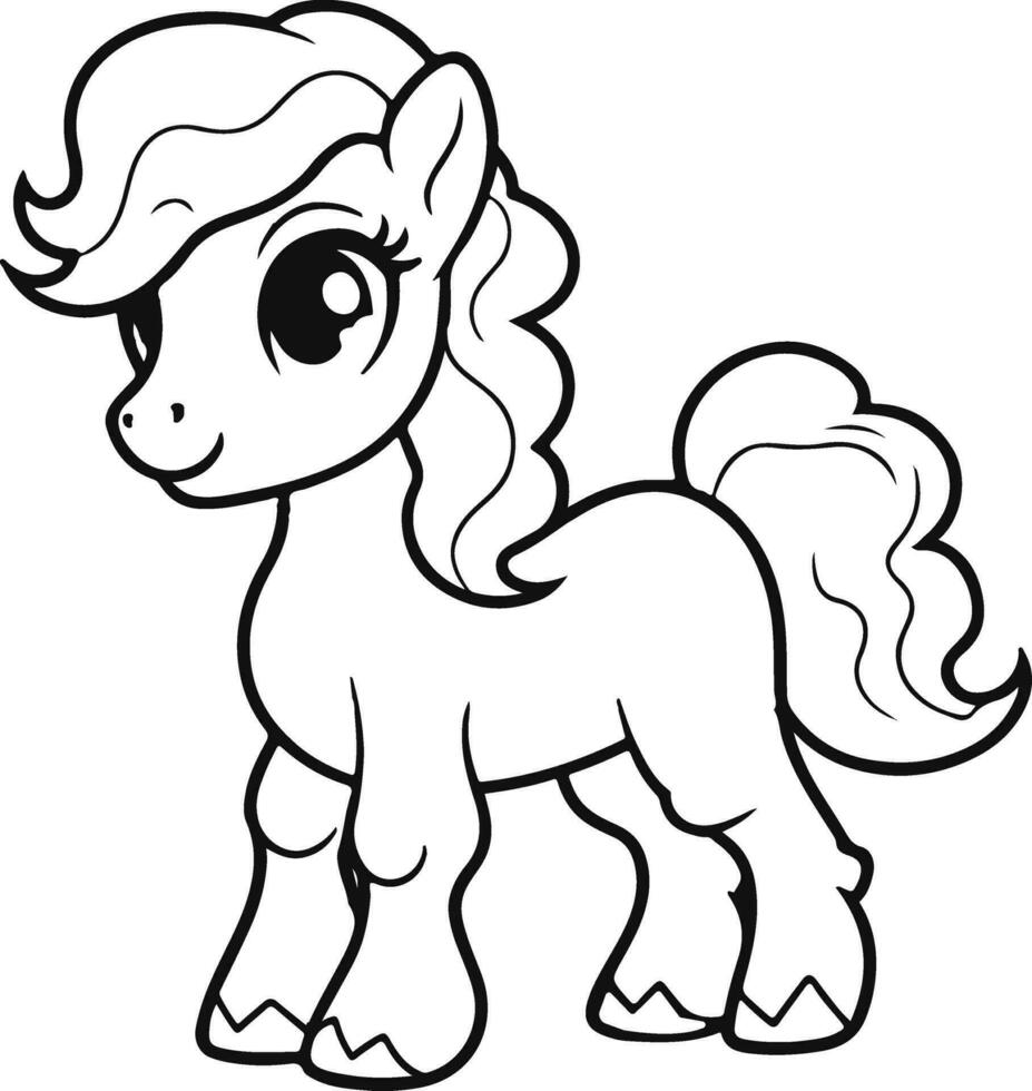 poney coloration livre, peu poney coloration livre pour enfants, modèle, vecteur illustration, ligne