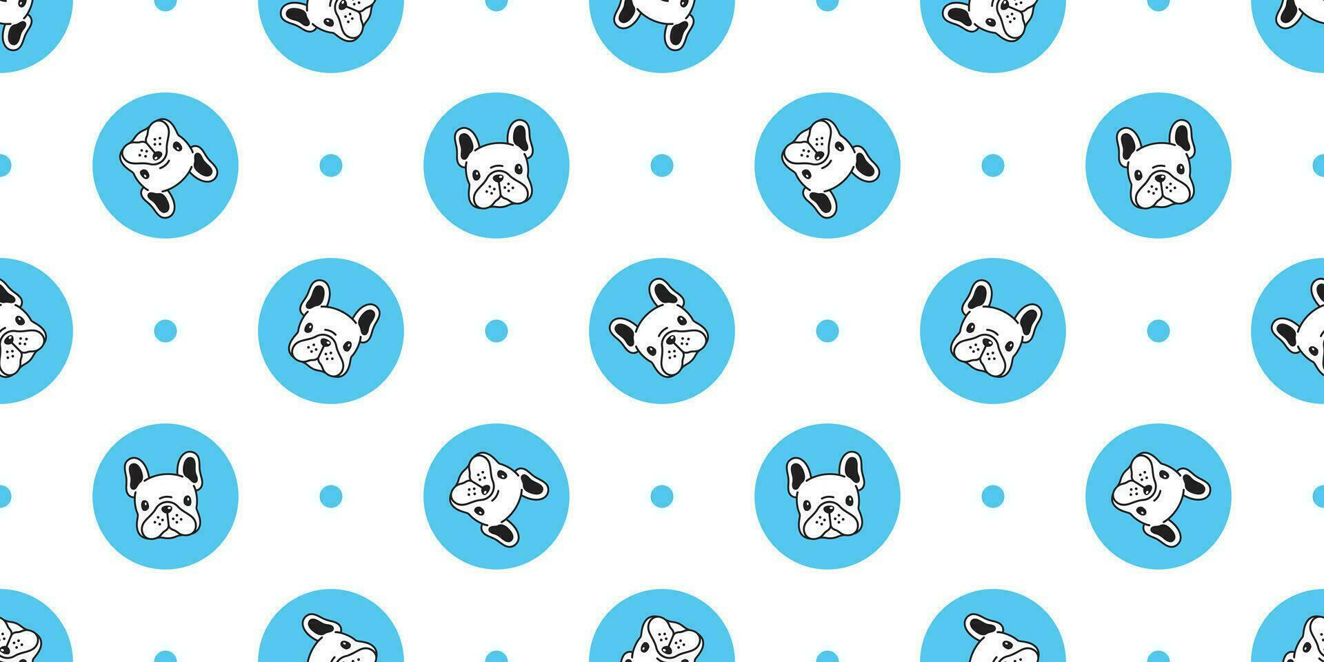 chien sans couture modèle français bouledogue vecteur polka point écharpe isolé dessin animé répéter fond d'écran tuile Contexte bleu