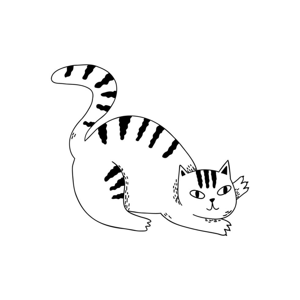 mignonne espiègle chat dans griffonnage style. main tiré vecteur illustration