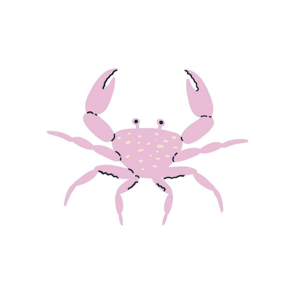 main tiré Crabe dans plat style. vecteur illustration