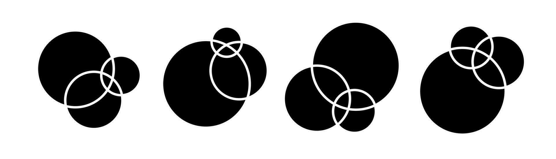 Venn diagramme modèle infographie ensemble noir Couleur plat style vecteur