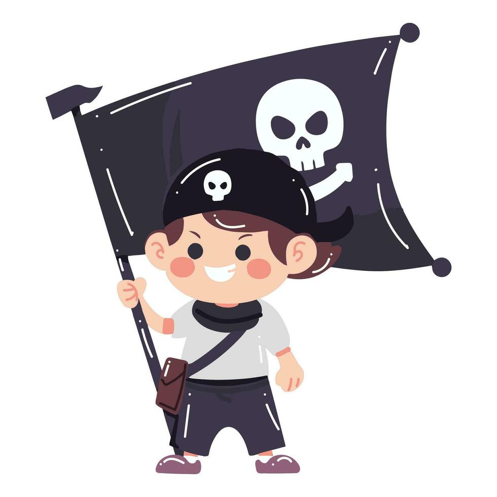 main tiré mignonne enfant pirate dans plat style vecteur