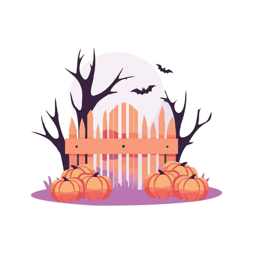 main tiré Halloween Château clôture dans plat style vecteur