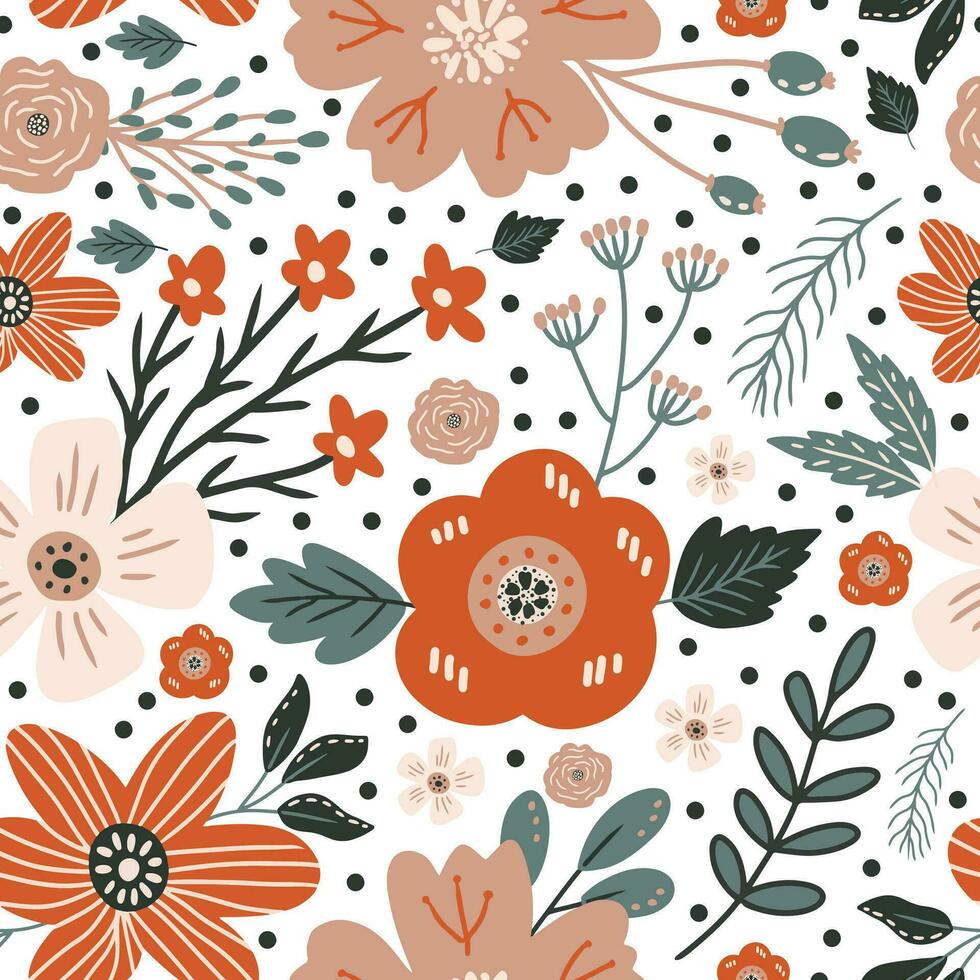 mignonne rétro Couleur floral illustration sans couture modèle vecteur