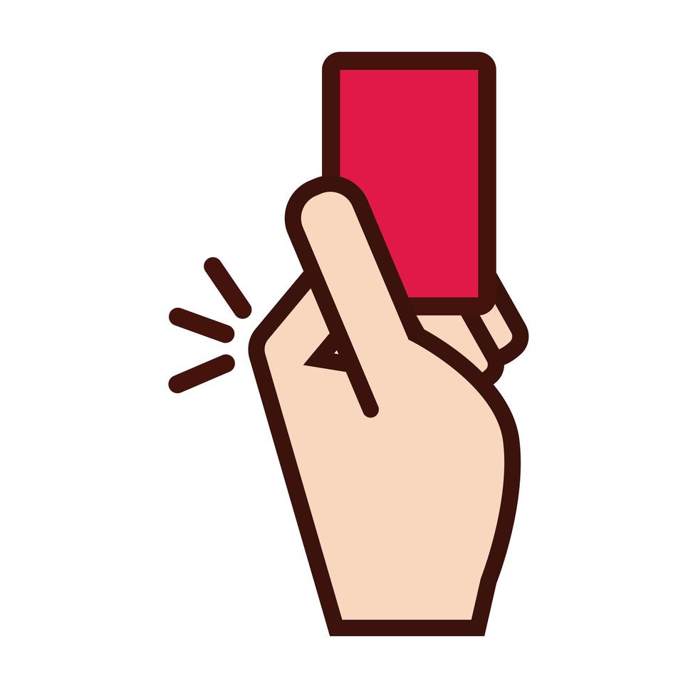 main d'arbitre de sport de football avec ligne de carton rouge et icône de remplissage vecteur