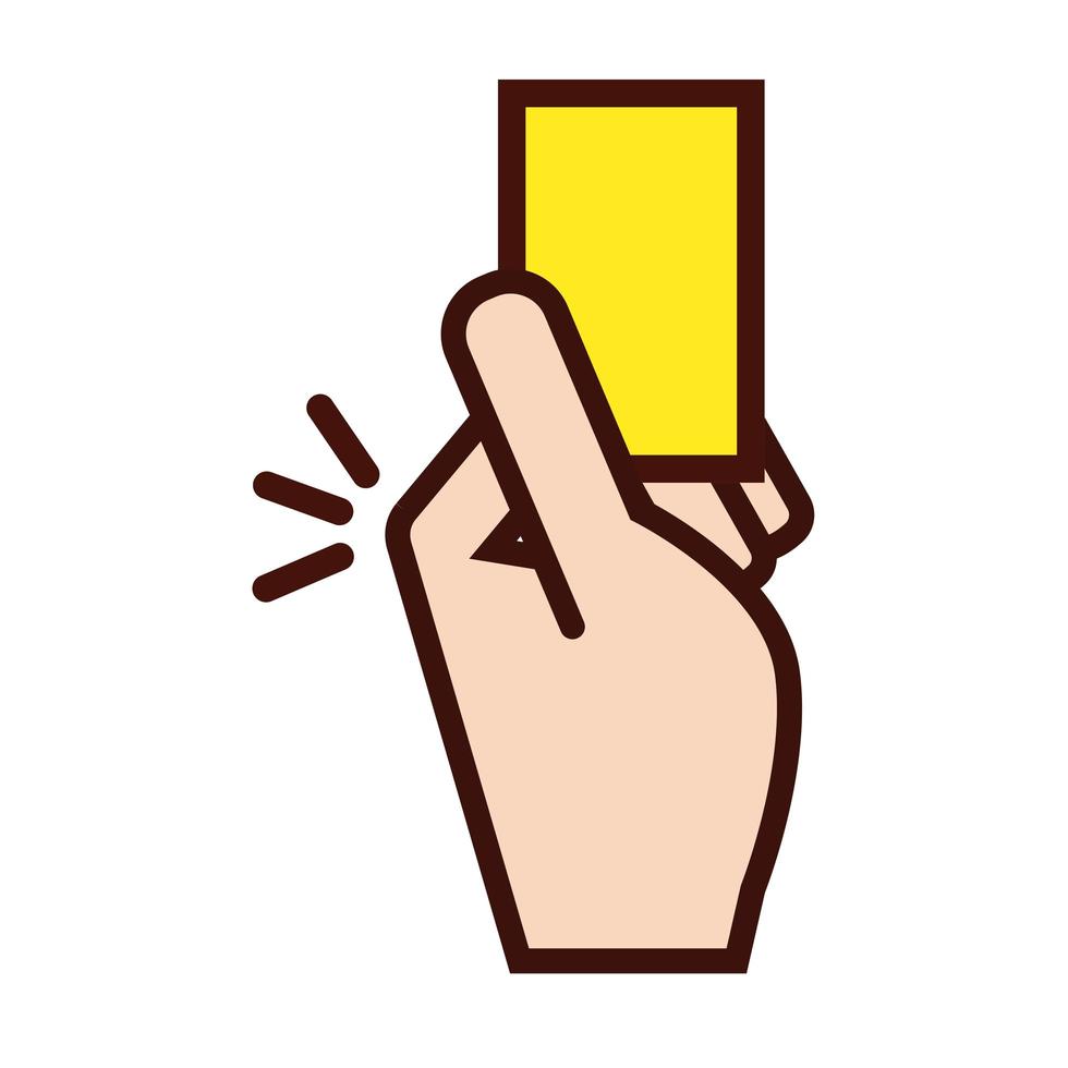 main d'arbitre de sport de football avec ligne de carton jaune et icône de remplissage vecteur