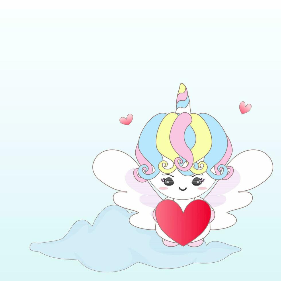 Licorne Cupidon mignonne dessin animé personnage vecteur