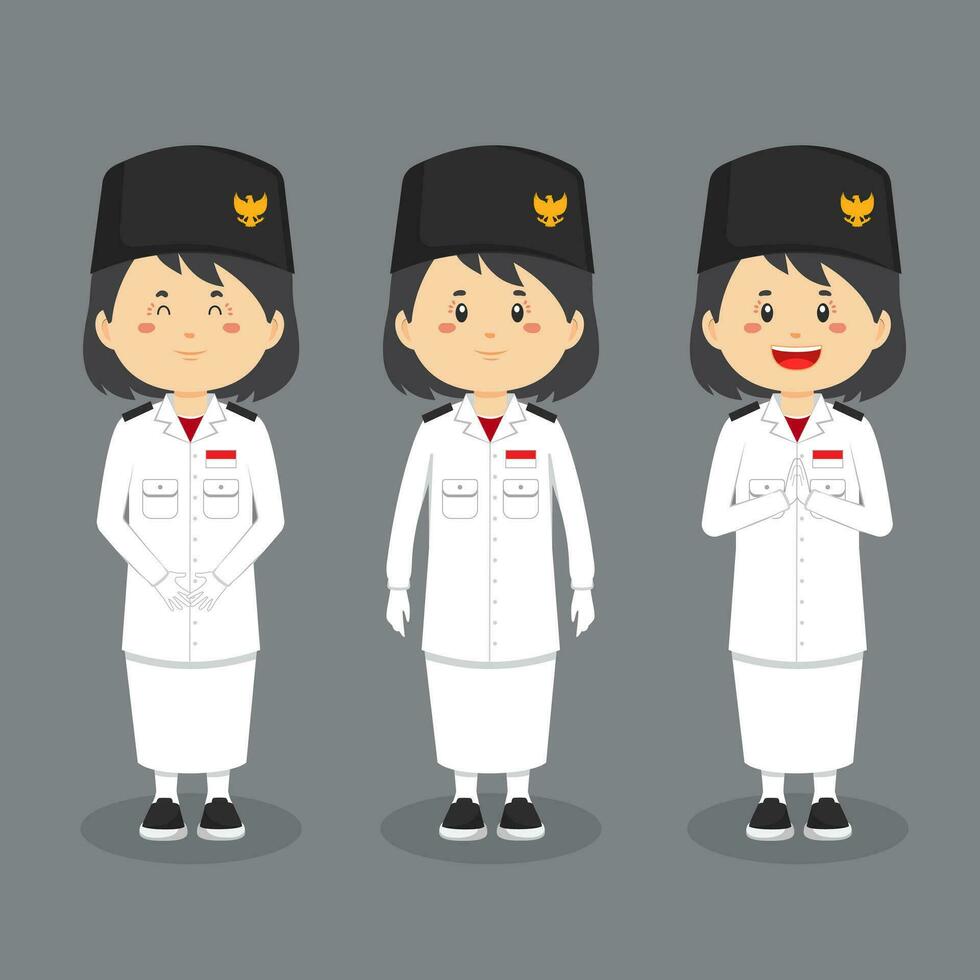 avatar de une indonésien drapeau porteur personnage avec divers expression vecteur