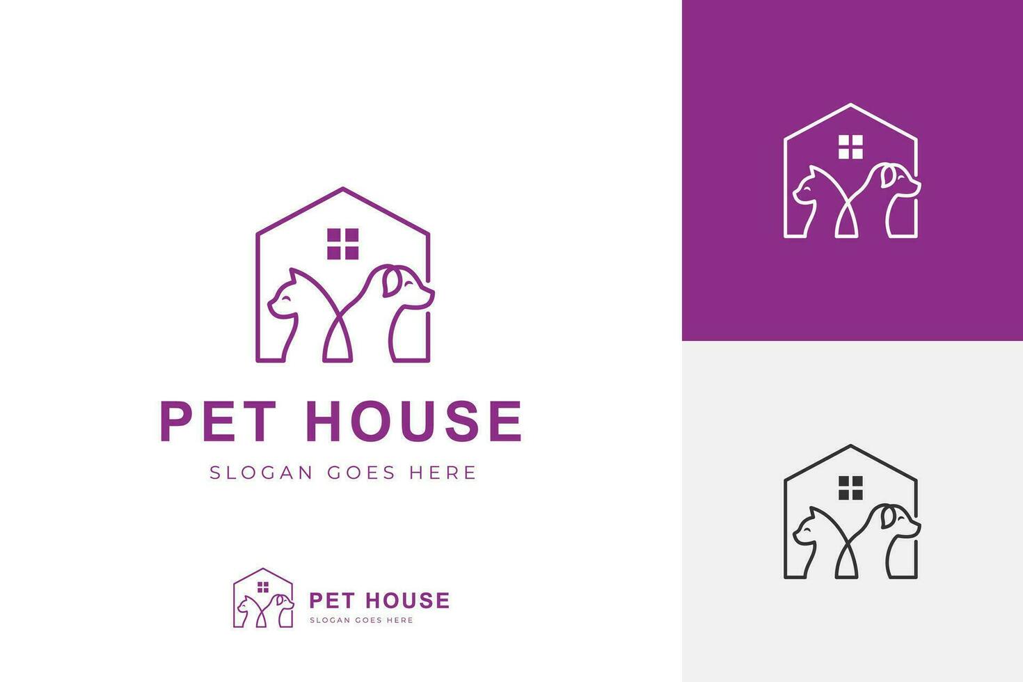 chien chat animal de compagnie maison Accueil logo, vecteur icône ligne art logo, contour animal de compagnie magasin logo modèle