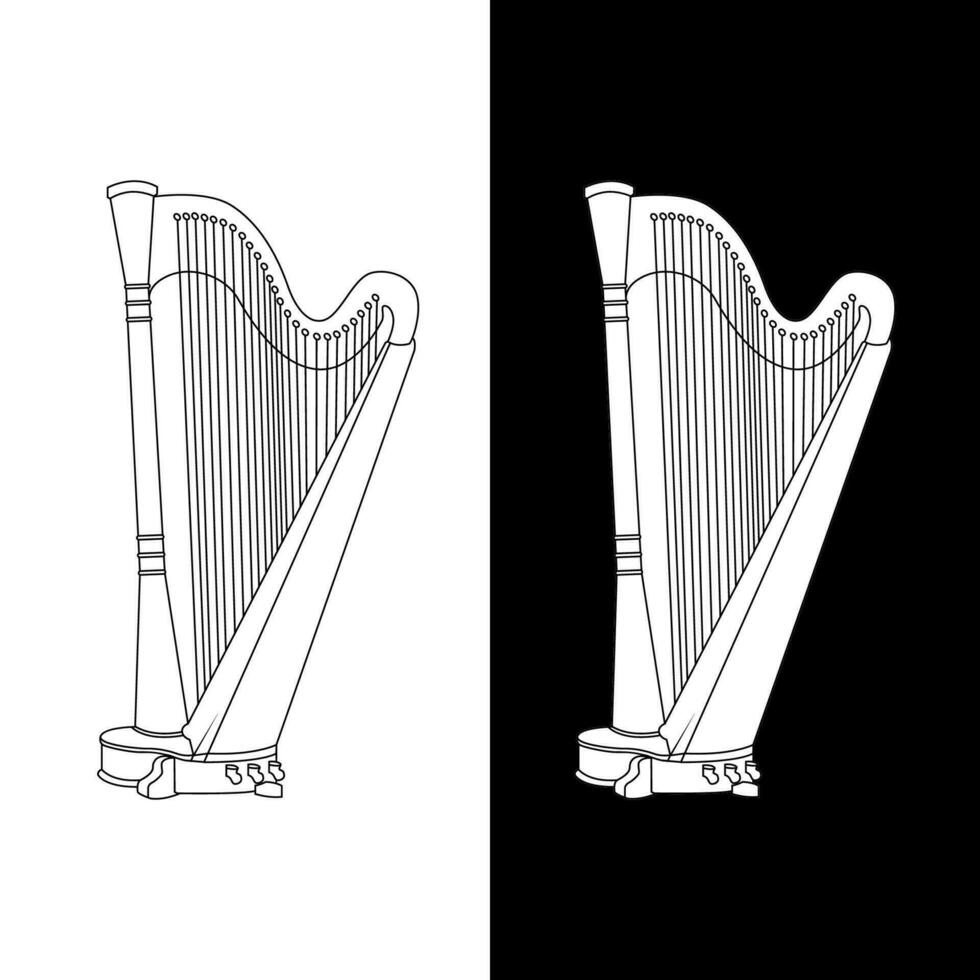 Facile harpa ligne art vecteur illustration. noir et blanc Contexte musical instrument modèle. vecteur eps dix