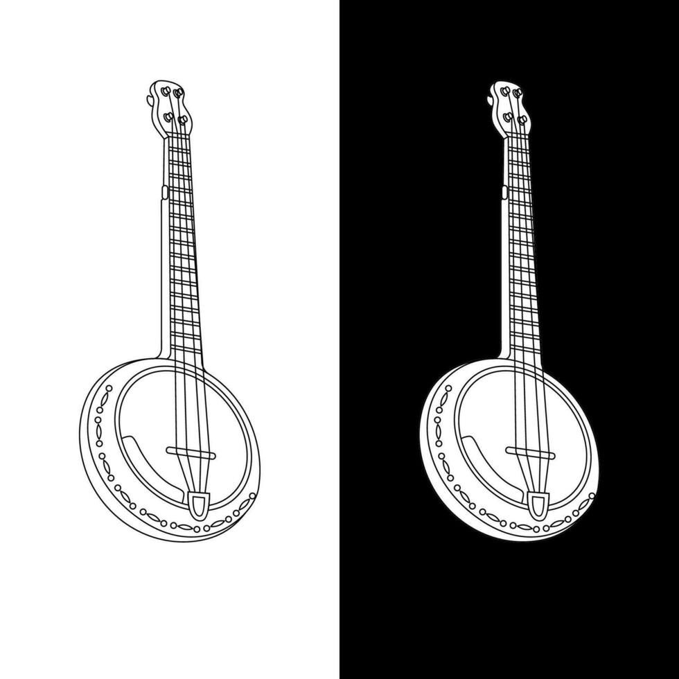 Facile banjo ligne art vecteur illustration. noir et blanc Contexte musical instrument modèle. vecteur eps dix