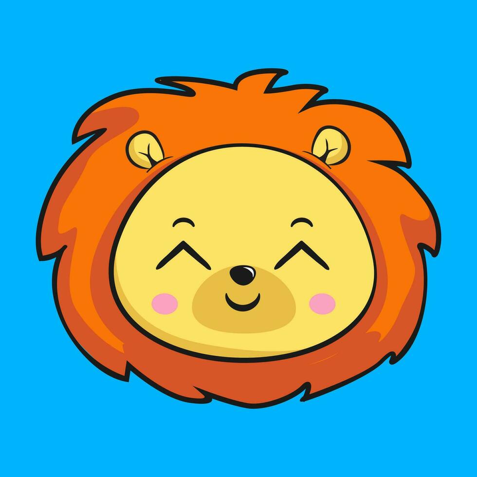 Lion souriant visage tête kawaii autocollant vecteur