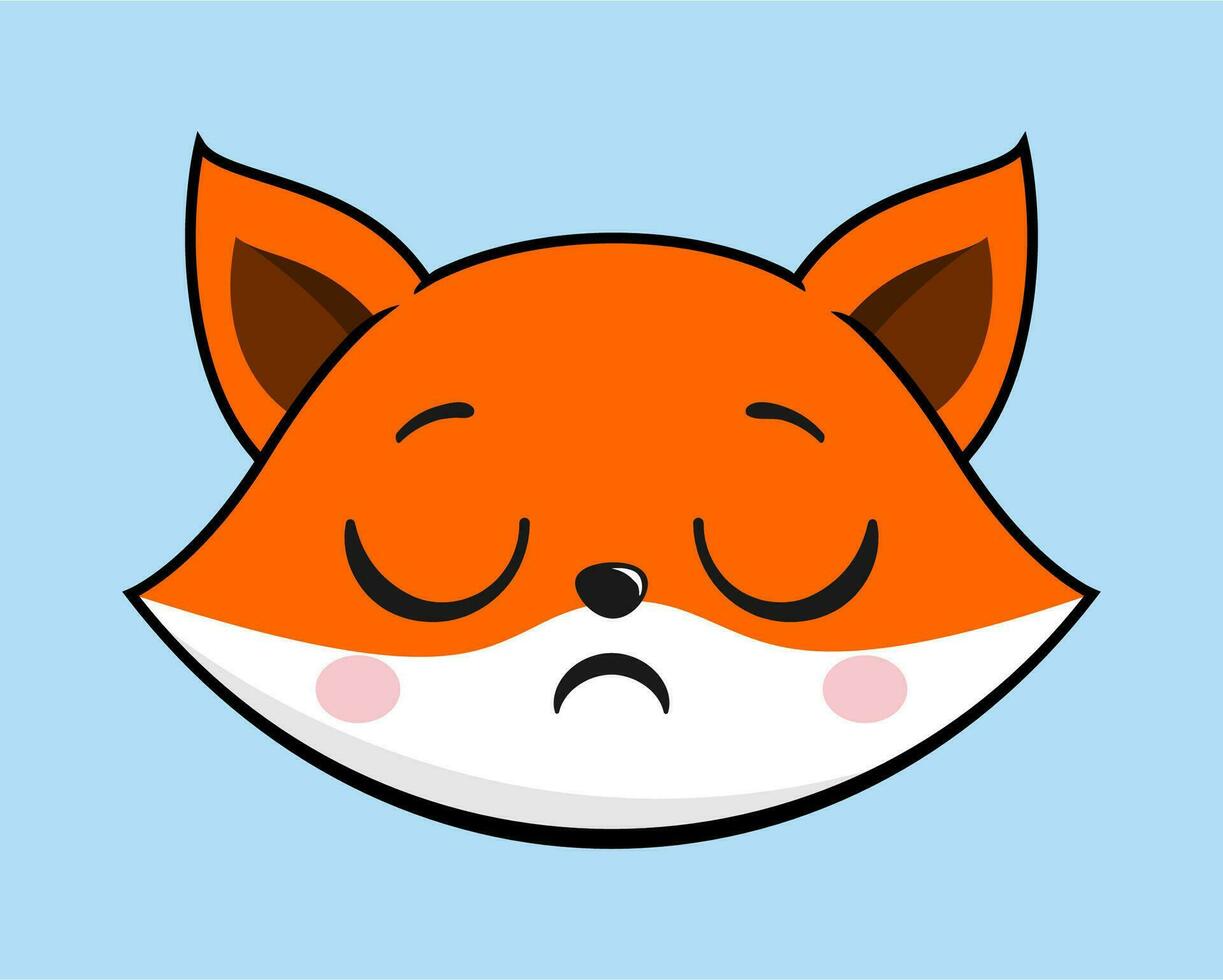 Renard somnolent visage tête kawaii autocollant vecteur