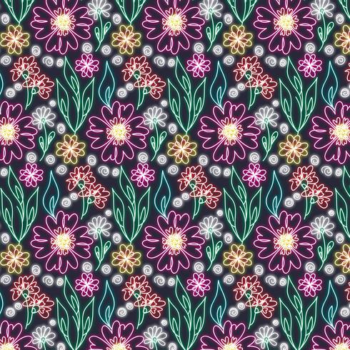 Vector Seamless Pattern Floral Neon