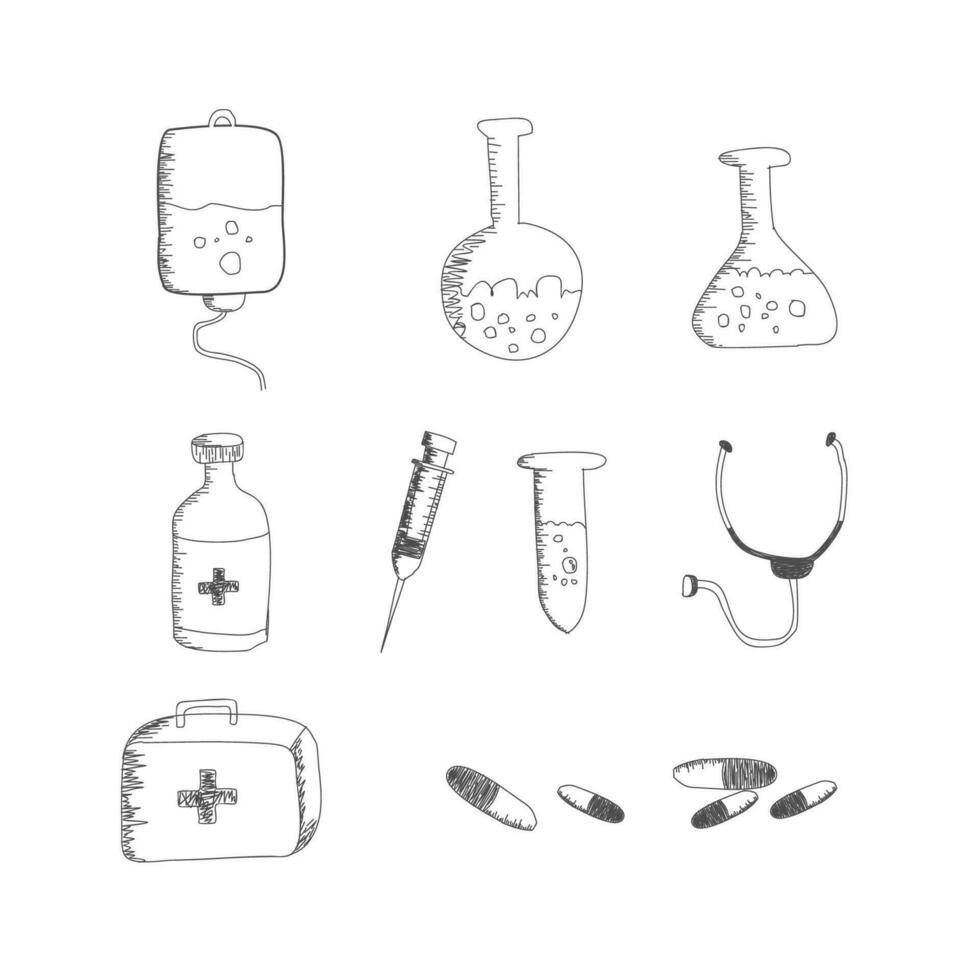 laboratoire équipement illustration, ligne art style vecteur