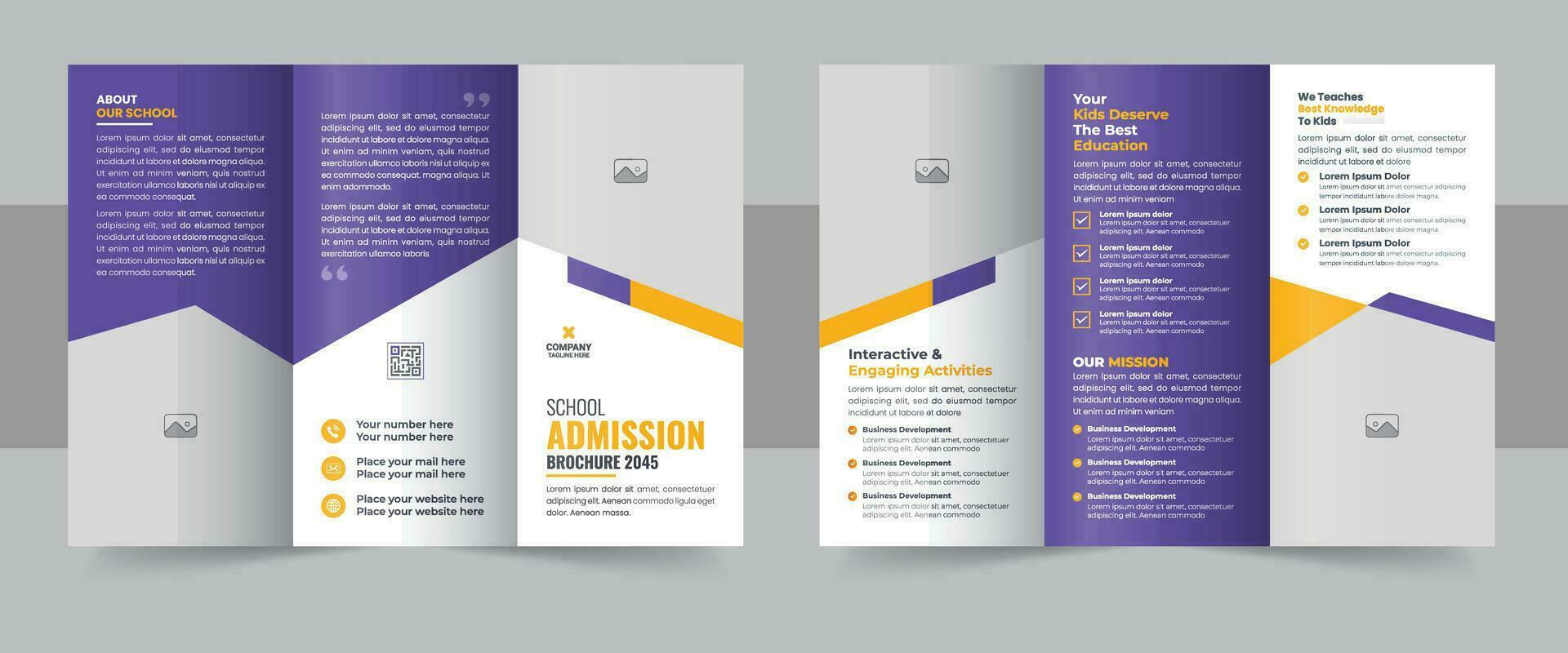 école admission triple brochure modèle, des gamins retour à école éducation admission à trois volets brochure modèle, des gamins académie brochure modèle, abstrait formes pour apprentissage, enseignement objectif vecteur