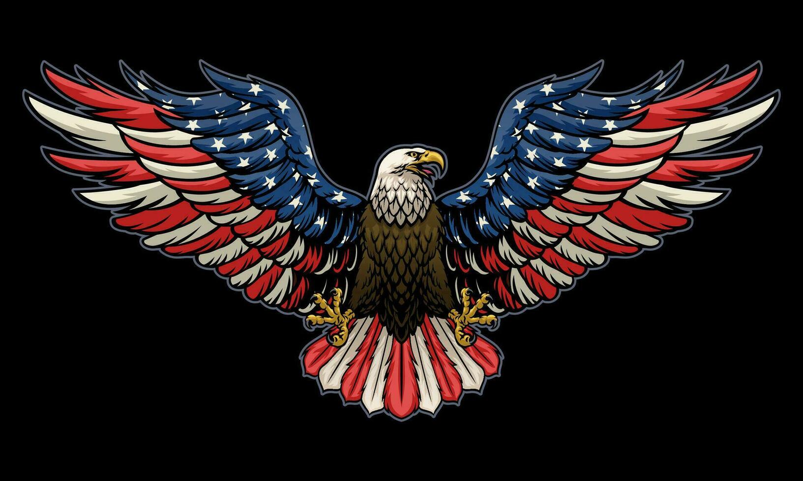 féroce chauve Aigle propager le ailes avec américain drapeau Couleur vecteur