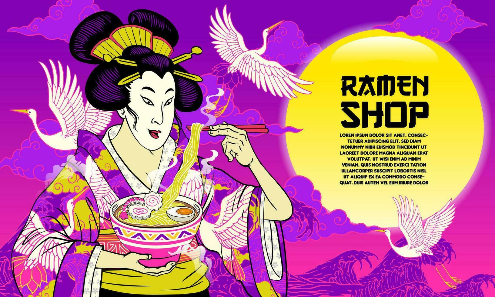 geisha Contexte La peinture Japonais style dans ramen nouille magasin concept vecteur