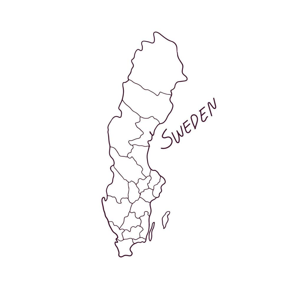 main tiré griffonnage carte de Suède. vecteur illustration