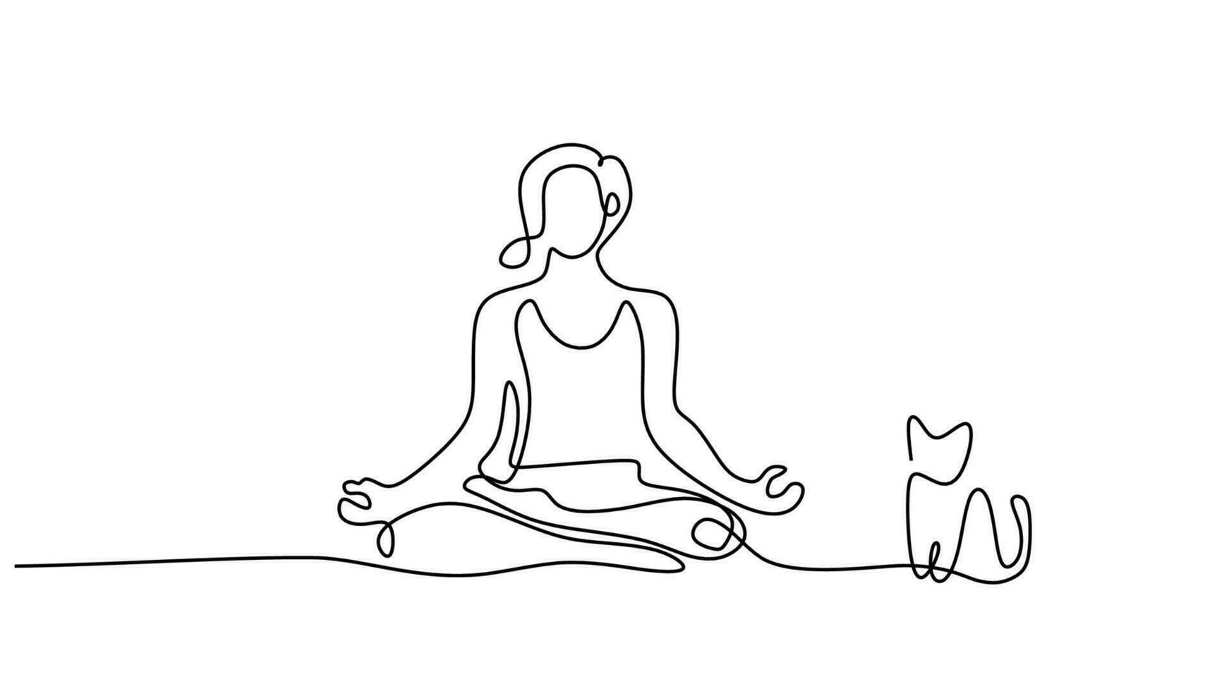 chat yoga femmes, continu ligne art dessin. Célibataire esquisser ouvrages d'art vecteur