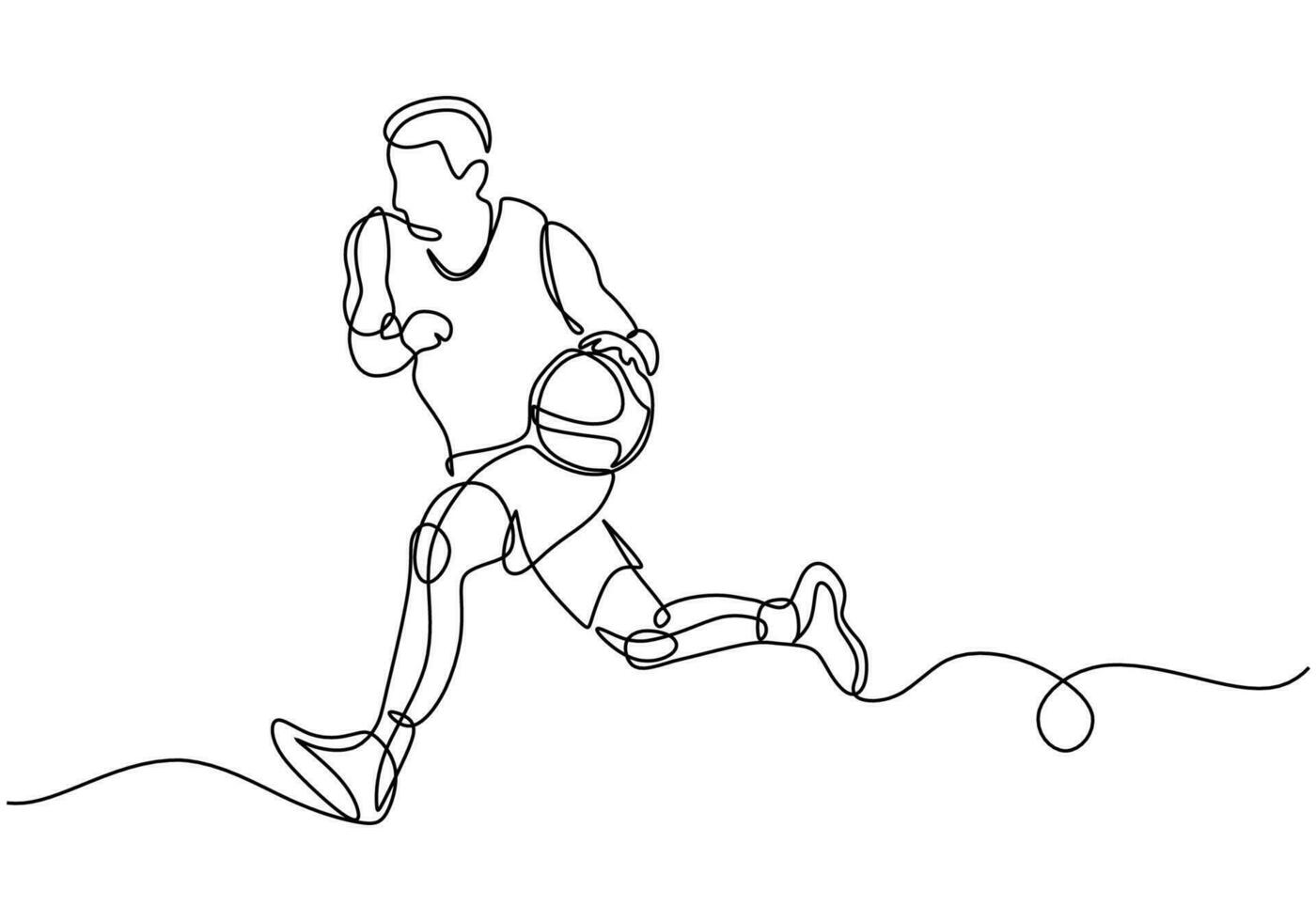 basketball joueur continu un ligne dessin, gens en jouant panier vecteur