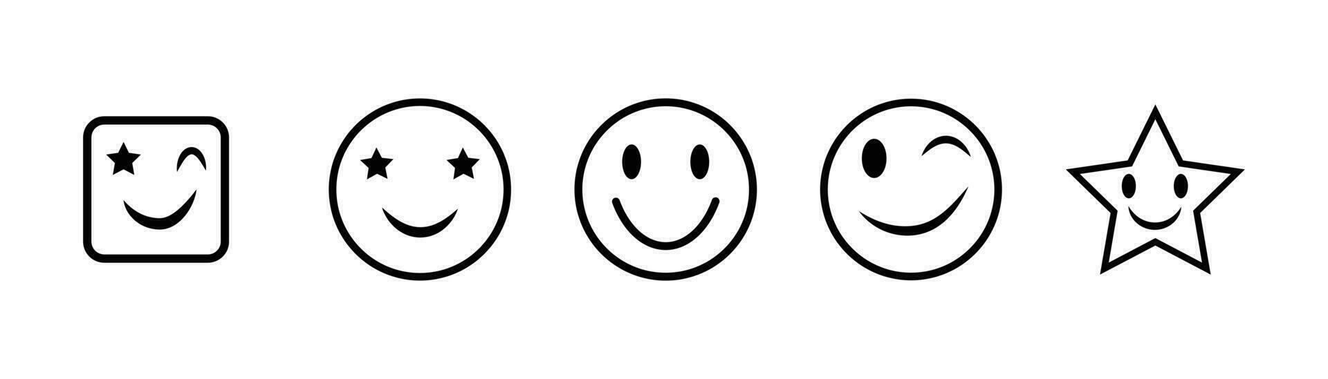 souriant émoticône, content visage Icônes ensemble, sourire icône noir et blanc, emoji visages vecteur illustration