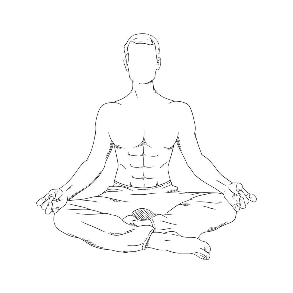 méditer homme dans siddhasana. yoga méditation pour corps se détendre et esprit harmonie. vecteur illustration