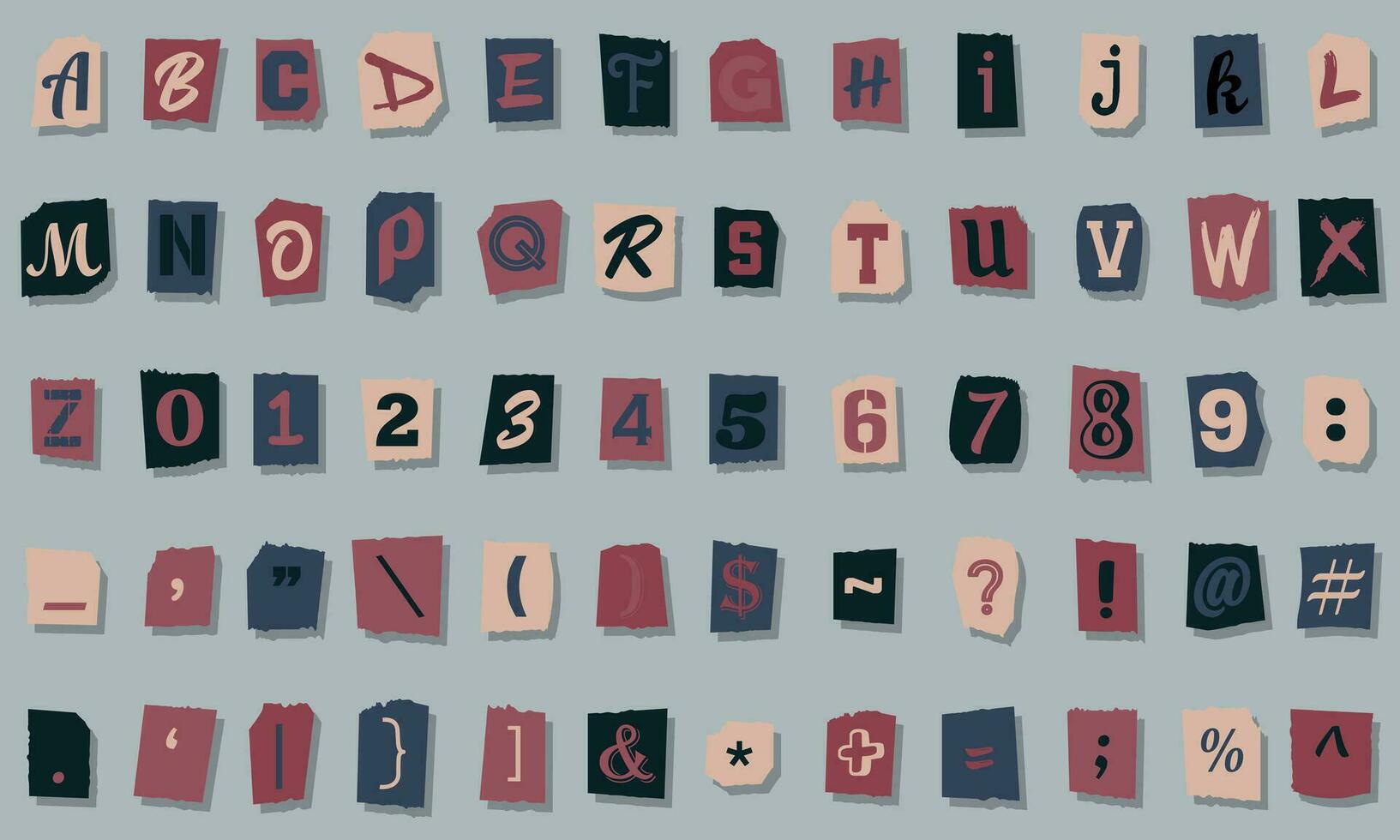 collection de ancien style papier des lettres. alphabet des lettres. rétro journal alphabet vecteur
