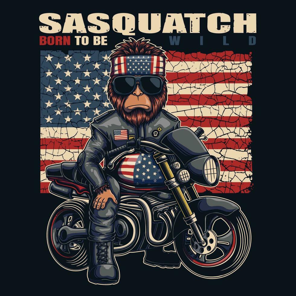 bigfoot moto Amérique drapeau vecteur illustration