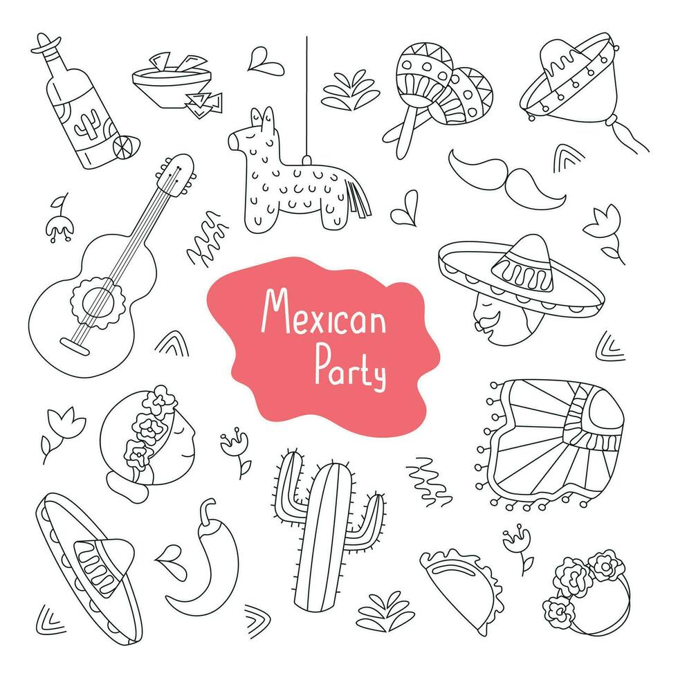 ensemble de vecteur des illustrations mexicain fête dans griffonnage style.