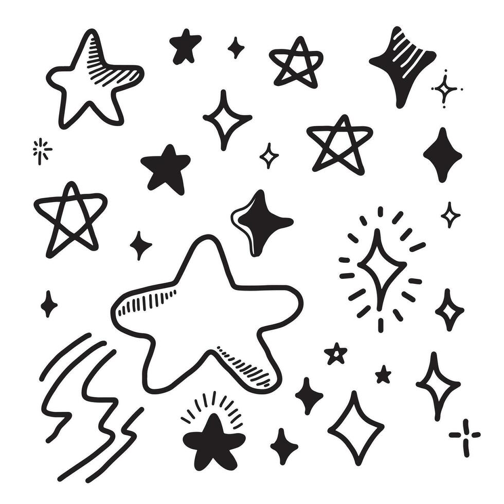 ensemble d'étoiles dessinées à la main. collection de doodles étoiles sur fond blanc. vecteur