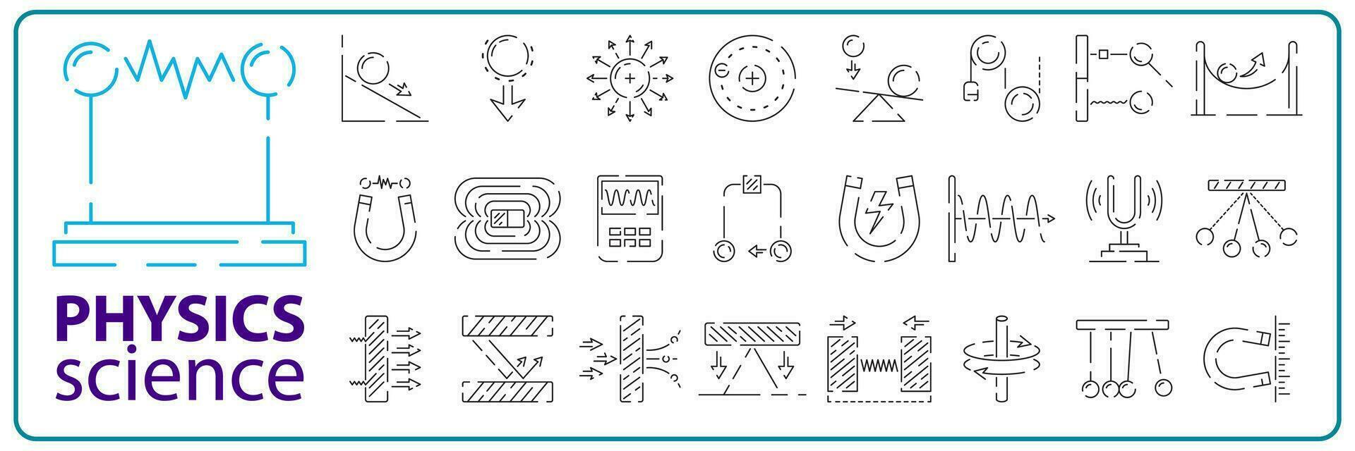 académique la physique science éducation disciplines ligne Icônes ensemble, vecteur illustration signe et tester instruments Facile signe.