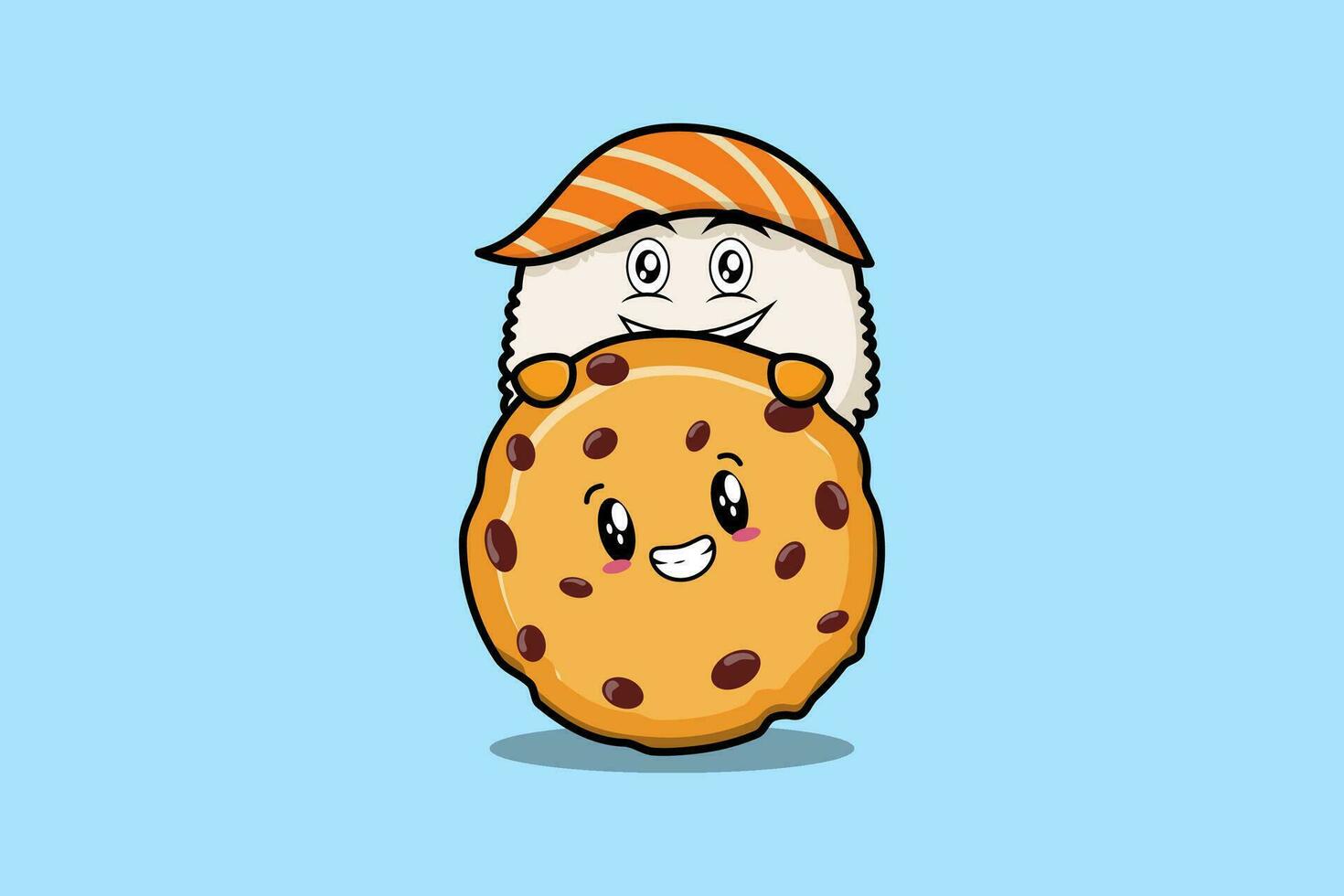 mignon personnage de dessin animé de sushi se cachant dans des biscuits vecteur