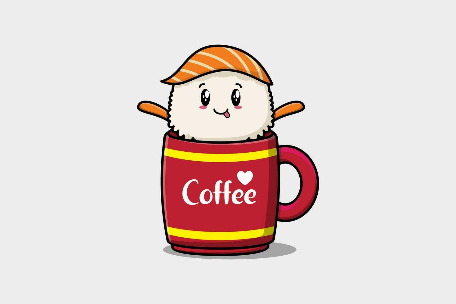illustration de personnage mignon sushi dans une tasse de café vecteur