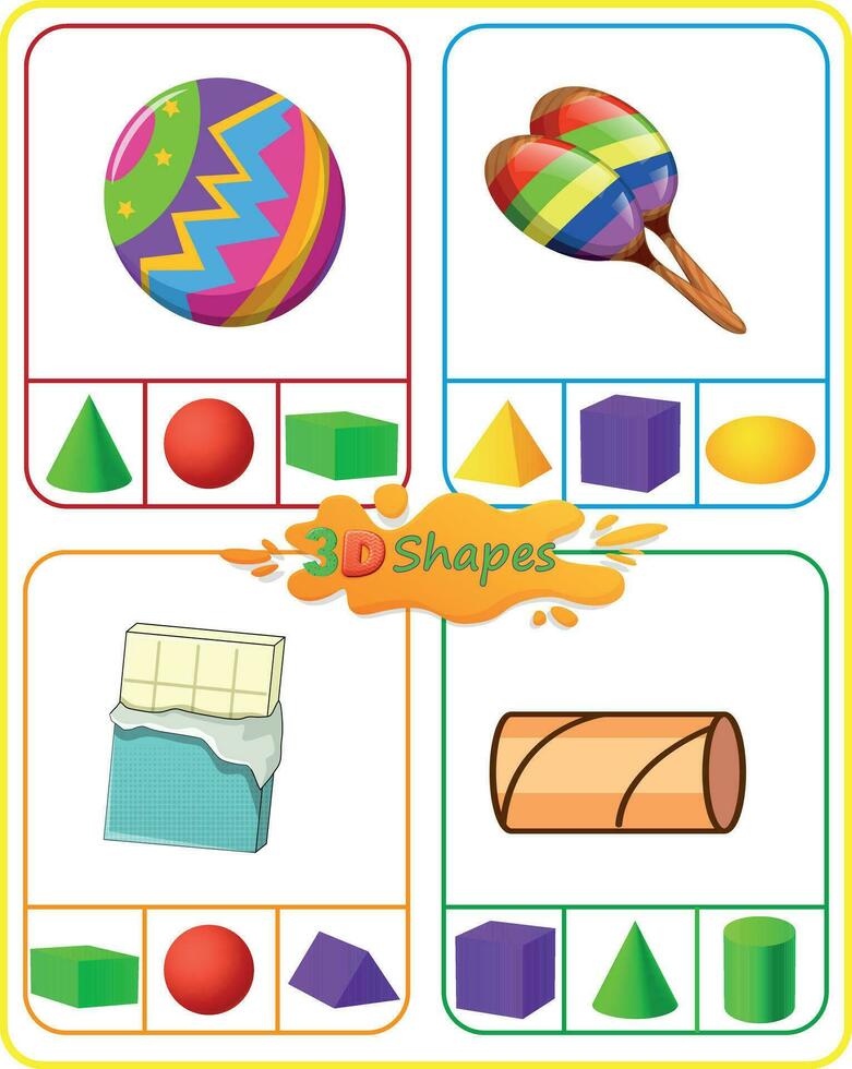 math feuille de travail 3d formes. cercle le forme cette meilleur allumettes le réel la vie objet dans le photo. identifiant 3d formes. vecteur