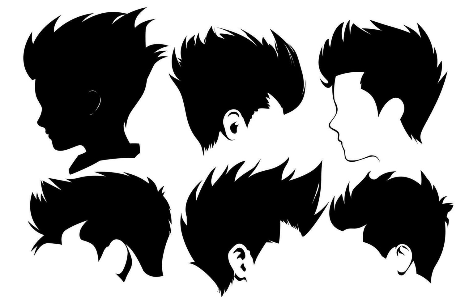 banane cheveux style silhouette clipart, tendance élégant homme poils, ensemble de Hommes cheveux modes et cheveux coupes, vecteur