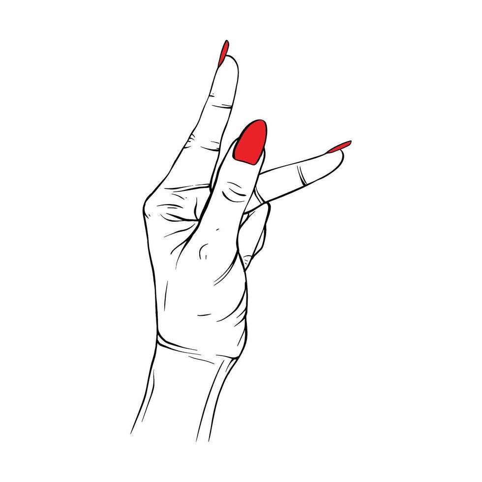 longue rouge ongles main tiré geste esquisser vecteur illustration ligne art