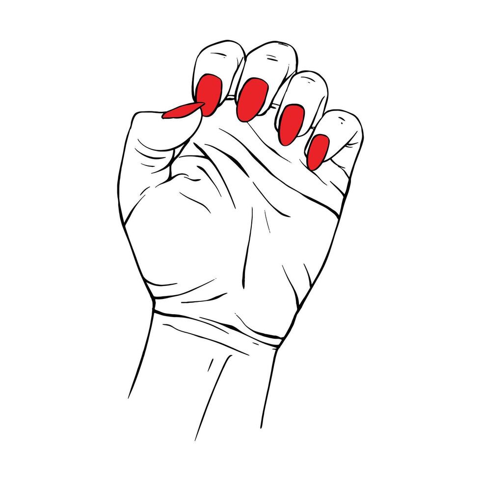 longue rouge ongles main tiré geste esquisser vecteur illustration ligne art