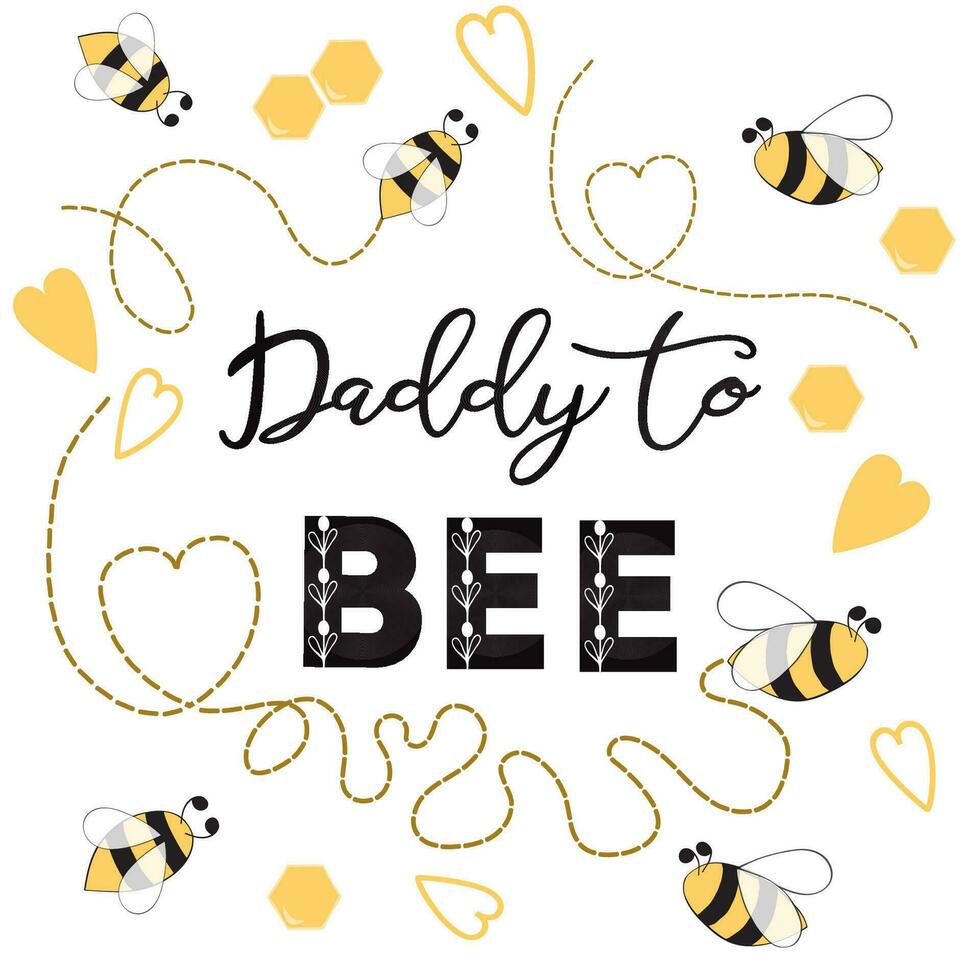 les pères journée bannière conception avec texte papa à abeille décoré mignonne main tiré abeille cœur trace modèle cœur l'amour carte signe affiche logo étiquette impression isolé sur blanc vecteur illustration sur noir