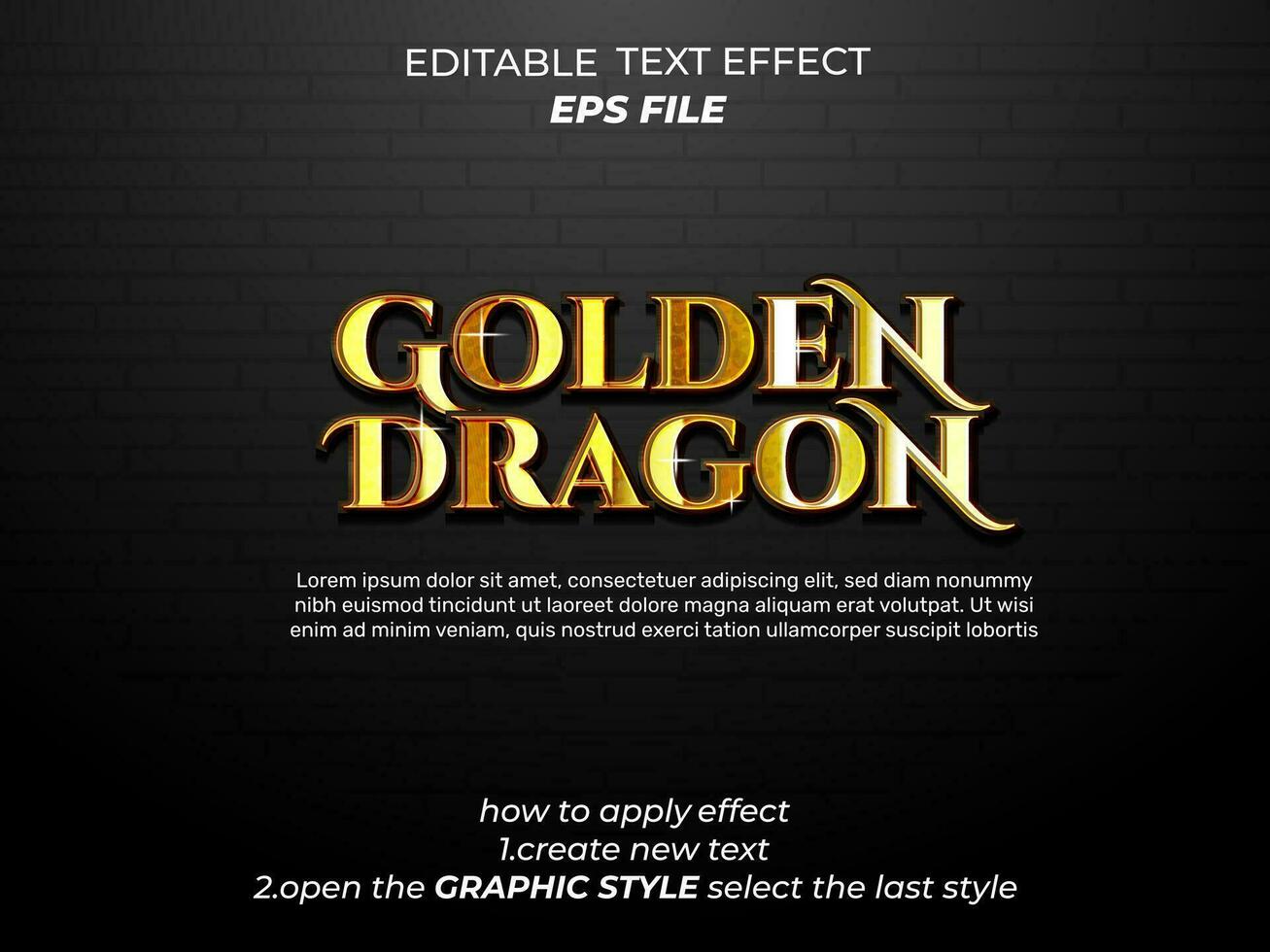 d'or dragon texte effet, typographie, 3d texte. vecteur modèle