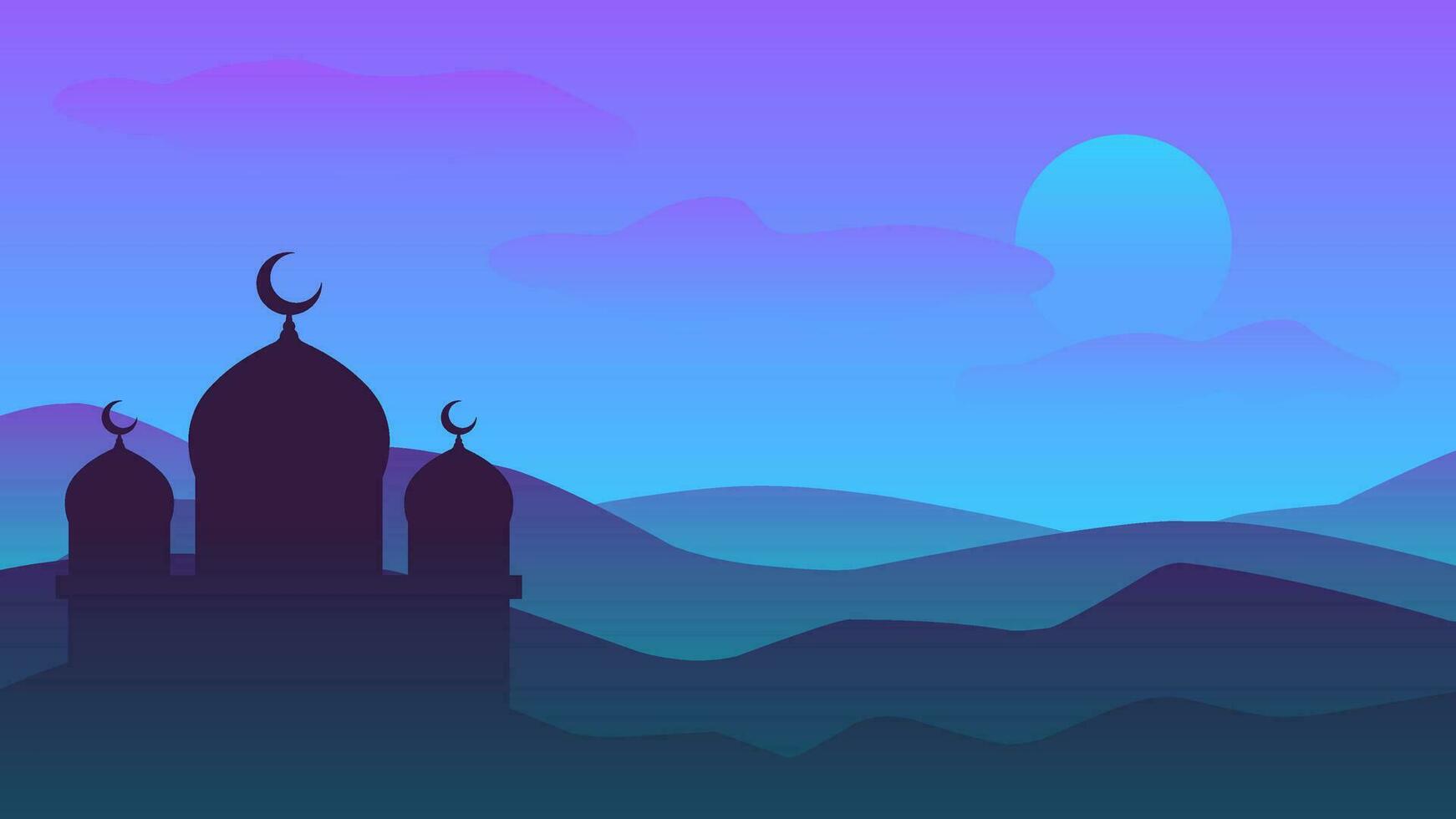 islamique paysage vecteur illustration. mosquée paysage avec Montagne colline et brillant ciel. Contexte paysage pour Islam religion et musulman foi. fond d'écran de conception Montagne avec mosquée silhouette