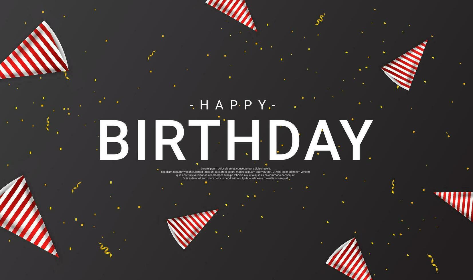 content anniversaire salutation conception, équipé avec une anniversaire chapeau ornement, une cadeau boîte, adapté pour invitation cartes, arrière-plans, affiches, social médias des postes, la toile, des soirées, etc. vecteur