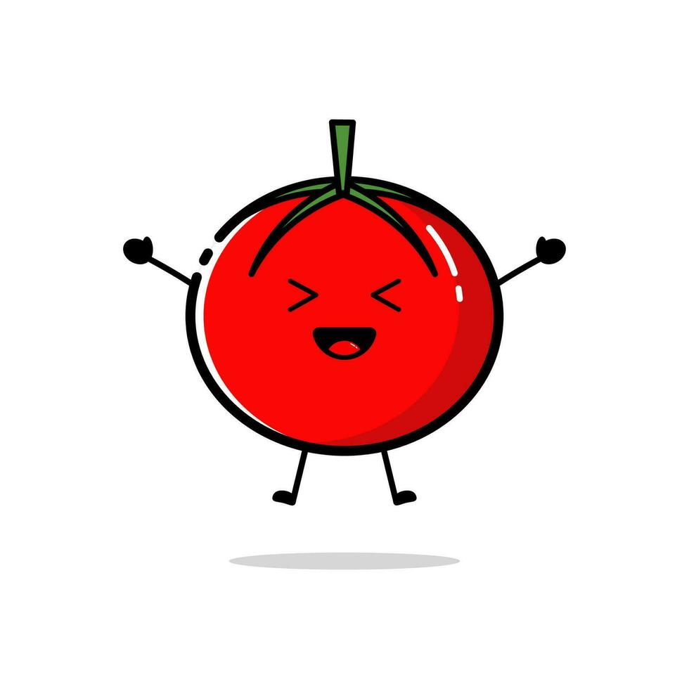 tomate personnage qui est élevage tous les deux mains avec une mignonne expression vecteur